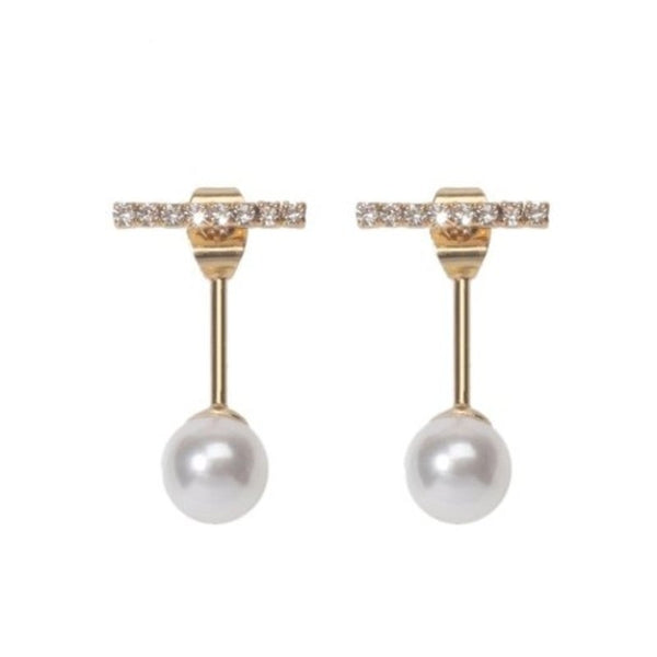 Fashion Gold Word Flash Diamond Pearl Pendant Earrings 1Pair