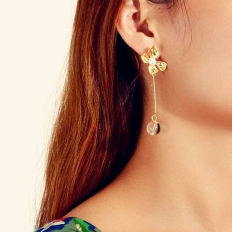 Fashion Golden Flower Beads Drop Earrings