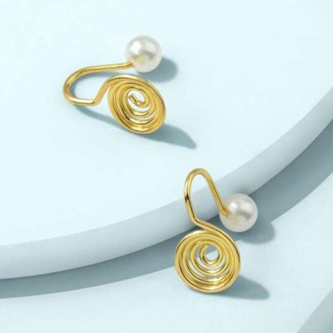 Fashion Golden Round Loop Pearl Earrings 1Pair