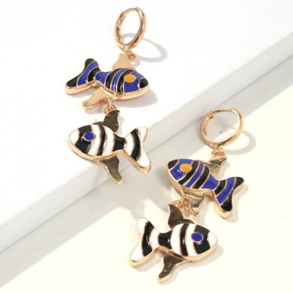 Veile Studios Fashion Holiday Style Lovely Fish Long Multi A Earrings