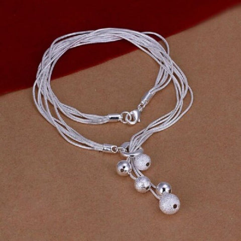Women Fashion Jewelry Simple Circular Charm Beads Pendant Silver Lady Necklace