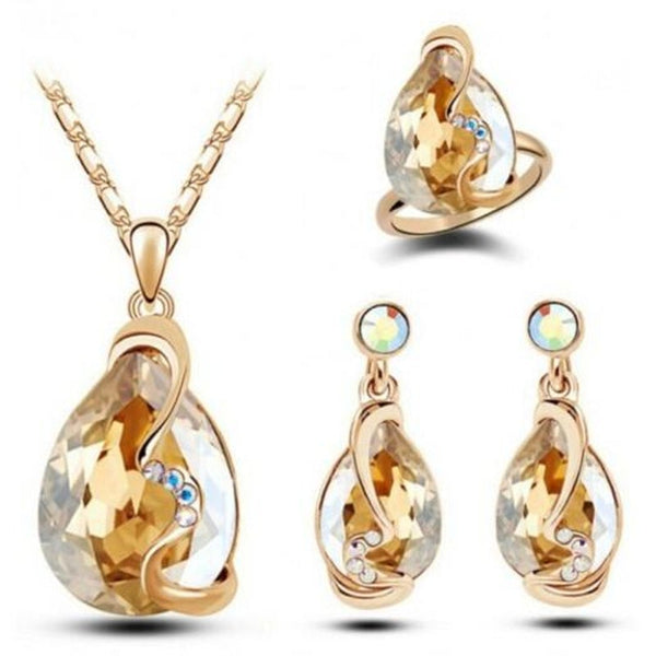 Veile Studios Fashion Party Accessories Earrings Pendant Necklace Ring Jewelry Set Champagne Gold Jewellery Sets