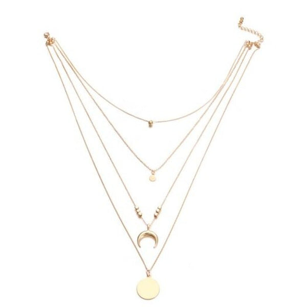 Fashion Personality Multi Layer Moon Round Pendant Women's Necklace Gold 1Pc