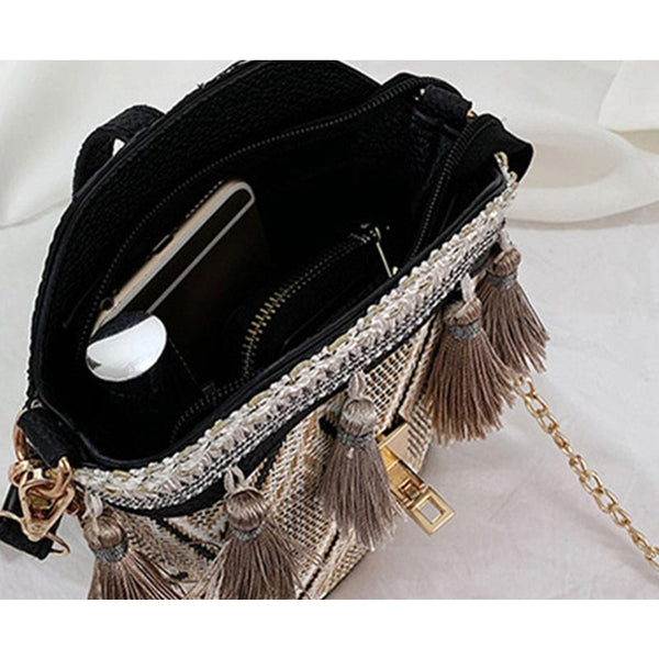 Fashion Shell Bucket Tassel Straw Beach Ladies Shoulder Messenger Bag Handbag Women's Bags & Handbags