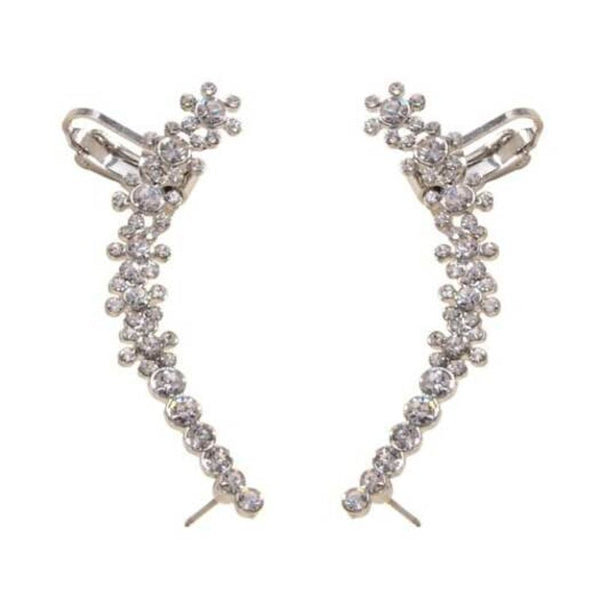 Fashion Silver Full Diamond Crescent Earrings Hooks 1Pair