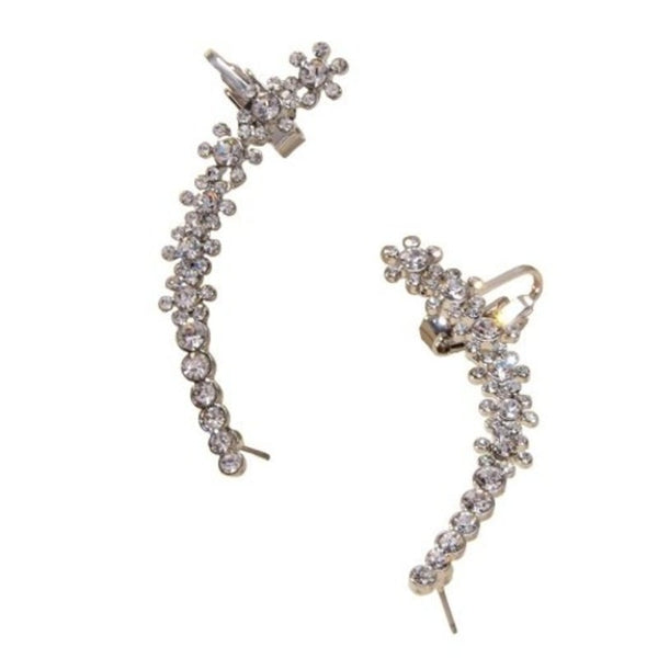Fashion Silver Full Diamond Crescent Earrings Hooks 1Pair