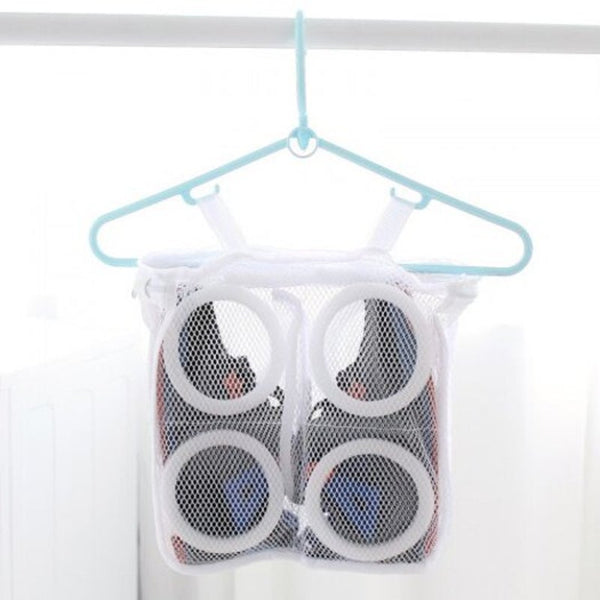 Fashion Storage Organizer Bags Mesh Laundry Shoes Dry Portable Washing White
