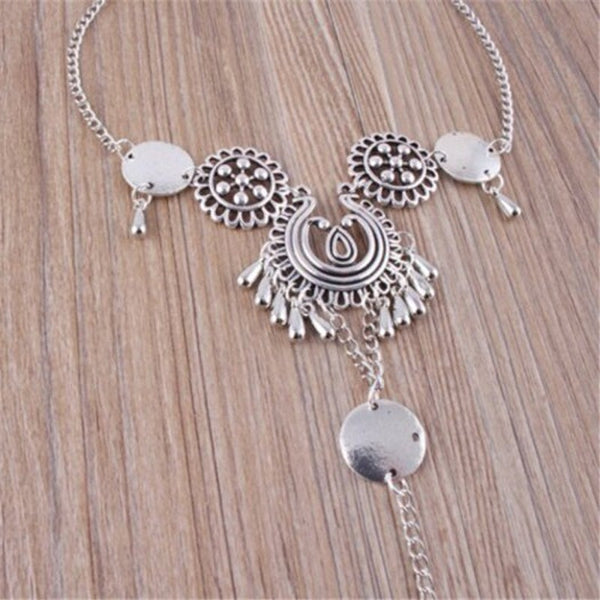 Fashion Vintage Bohemia Hollow Water Carving Anklet Silver