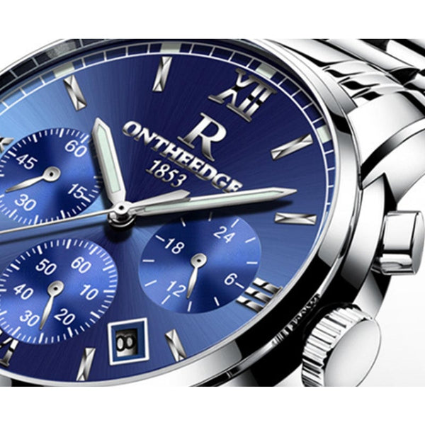 Veile Studios Stainless Steel Quartz Wrist Watch Men's Waterproof Analog Date Blue Silver Watches