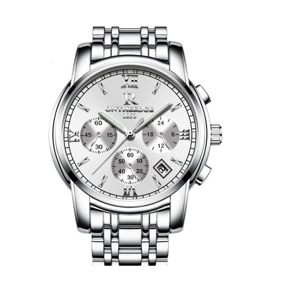 Veile Studios Stainless Steel Quartz Wrist Watch Men's Waterproof Analog Date Silver Watches