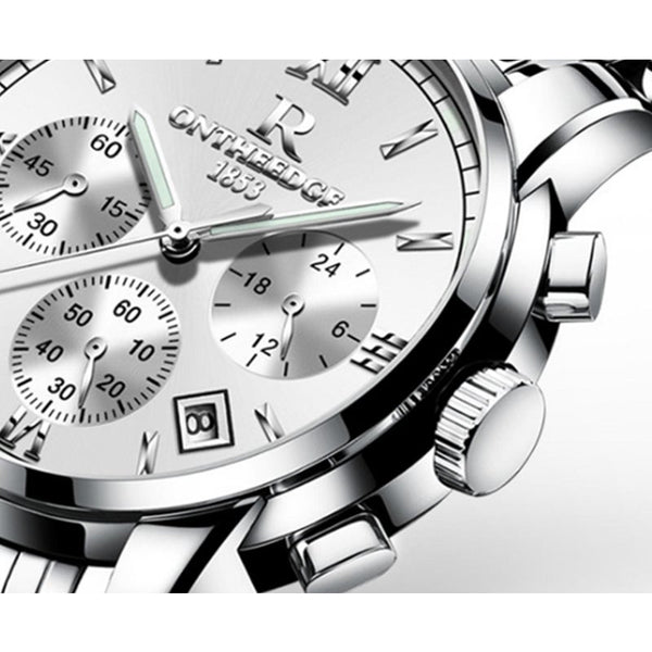 Veile Studios Stainless Steel Quartz Wrist Watch Men's Waterproof Analog Date Silver Watches