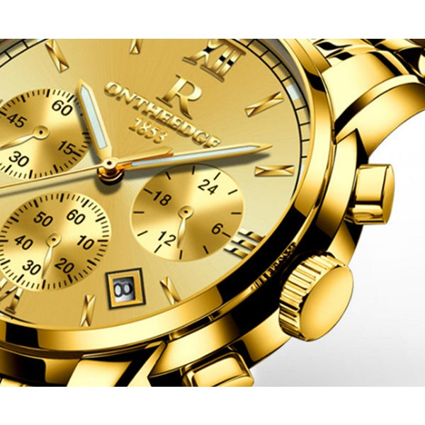 Veile Studios Stainless Steel Quartz Wrist Watch Men's Waterproof Analog Date Gold Watches