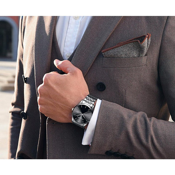 Veile Studios Ultra Thin Steel With Quartz Watch Calendar Waterproof Men's Silver Black Watches