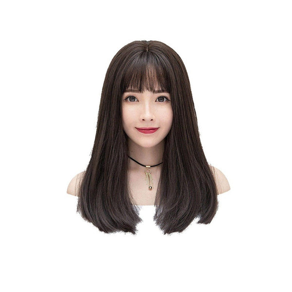 Fashion Wig Female Long Hair Air Bangs Fluffy Natural Short Full Headgear Brown Wigs Facial Hair