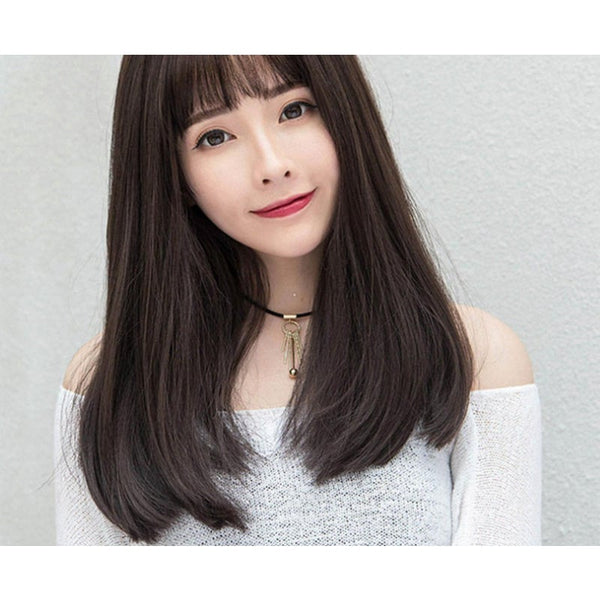 Fashion Wig Female Long Hair Air Bangs Fluffy Natural Short Full Headgear Brown Wigs Facial Hair