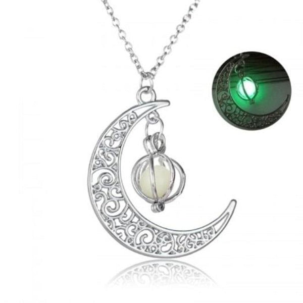 Fashion Women's Moon Charm Luminous Stone Necklaces Pendants Jewelry Chartreuse