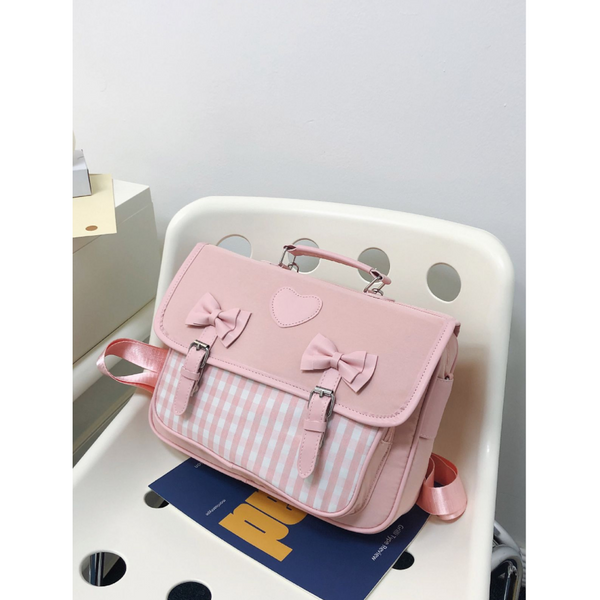 Fashion British Style Girls Checkered Shoulder Bag Backpack Black Pink Nylon Bow Knot Wrapped Backpacks & Bags