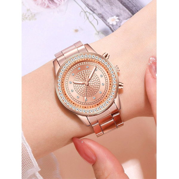 Veile Studios Fashion Casual Diamond Inlaid Steel Belt Quartz Watch Rose Gold Regular Watches
