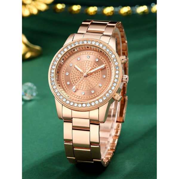 Veile Studios Fashion Casual Diamond Inlaid Steel Belt Quartz Watch Rose Gold Regular Watches