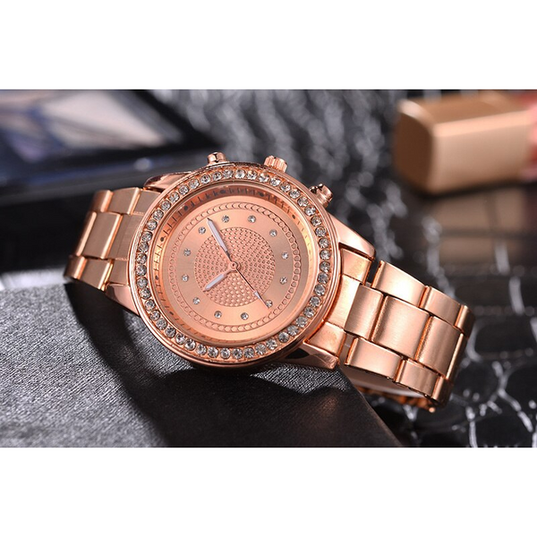 Veile Studios Fashion Casual Diamond Inlaid Steel Belt Quartz Watch Rose Gold Regular Watches