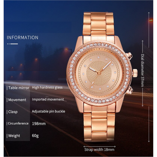 Veile Studios Fashion Casual Diamond Inlaid Steel Belt Quartz Watch Rose Gold Regular Watches