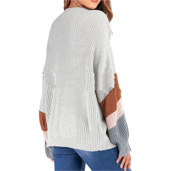 Fashion Casual V Neck Sweater Grey L Hoodies & Sweatshirts