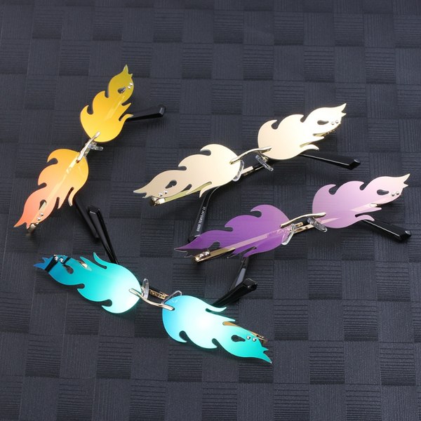 Fashion Fire Flame Sunglasses Women Men Rimless Wave Glasses Uv 400 Eyewear Luxury Trending Narrow Bike Sunglasses Goggles