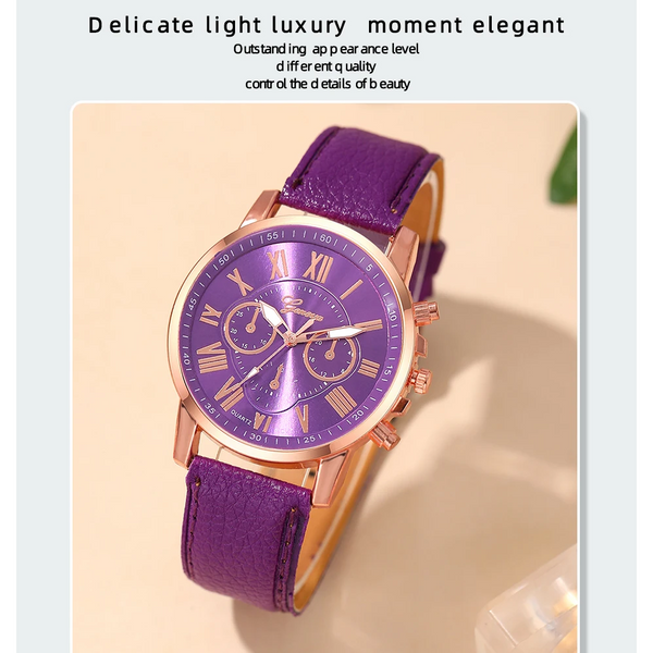 Veile Studios Fashion Women Purple Leather Quartz Wristwatch Business Casual Ladies Watches