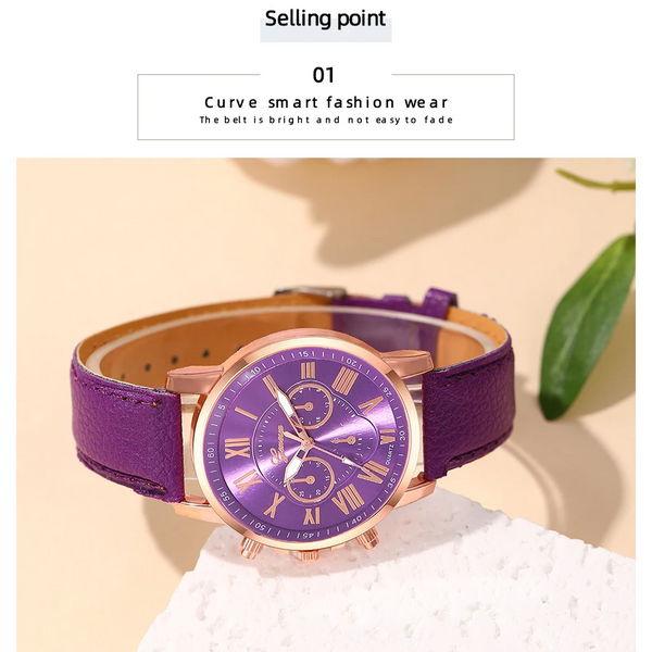 Veile Studios Fashion Women Purple Leather Quartz Wristwatch Business Casual Ladies Watches
