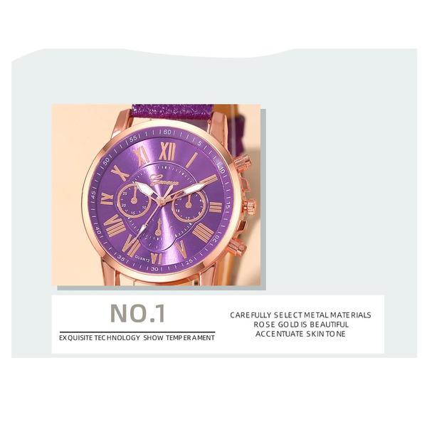 Veile Studios Fashion Women Purple Leather Quartz Wristwatch Business Casual Ladies Watches