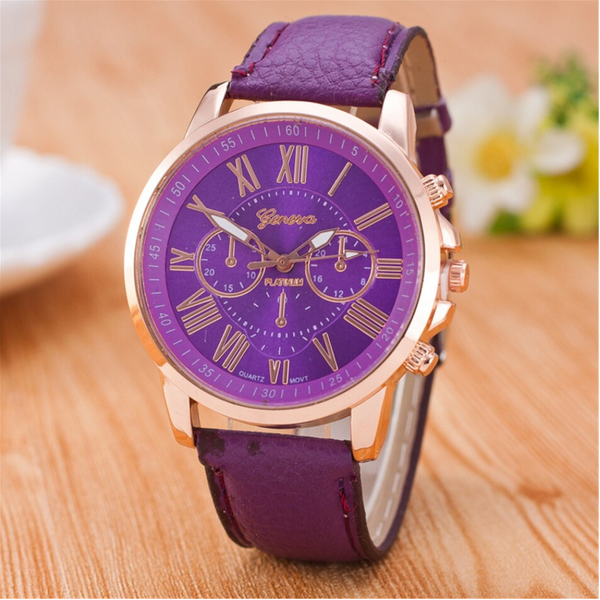Veile Studios Fashion Women Purple Leather Quartz Wristwatch Business Casual Ladies Watches