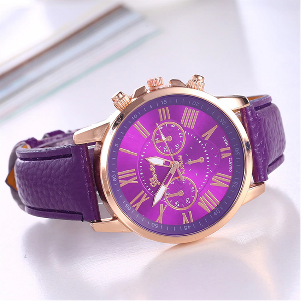 Veile Studios Fashion Women Purple Leather Quartz Wristwatch Business Casual Ladies Watches