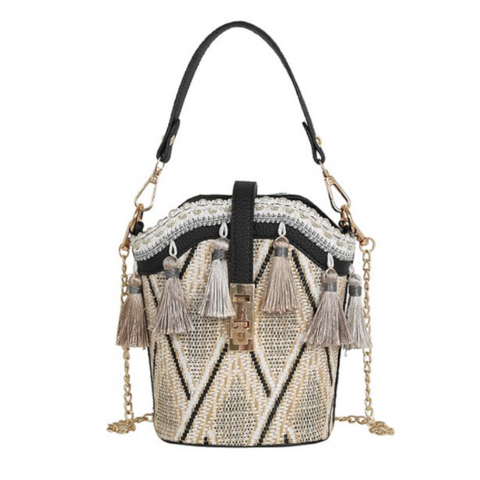 Fashion Shell Bucket Tassel Straw Beach Ladies Shoulder Messenger Bag Handbag