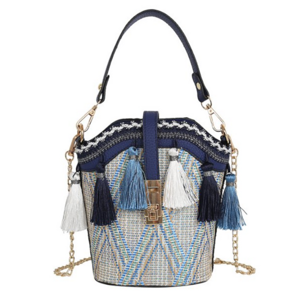 Fashion Shell Bucket Tassel Straw Beach Ladies Shoulder Messenger Bag Handbag