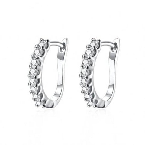 Fashionable K Gold Diamond Set Earring Buckle Platinum Plated Silver