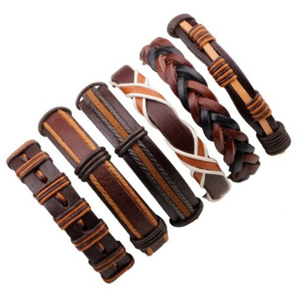 Veile Studios Fashionable Leather Wax Rope Knitting Bracelet 6Pcs Multi Bracelets