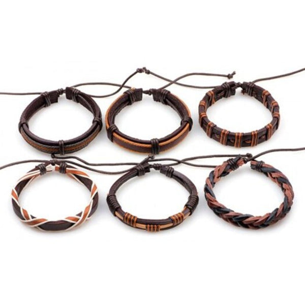 Fashionable Leather Wax Rope Knitting Bracelet 6Pcs Multi