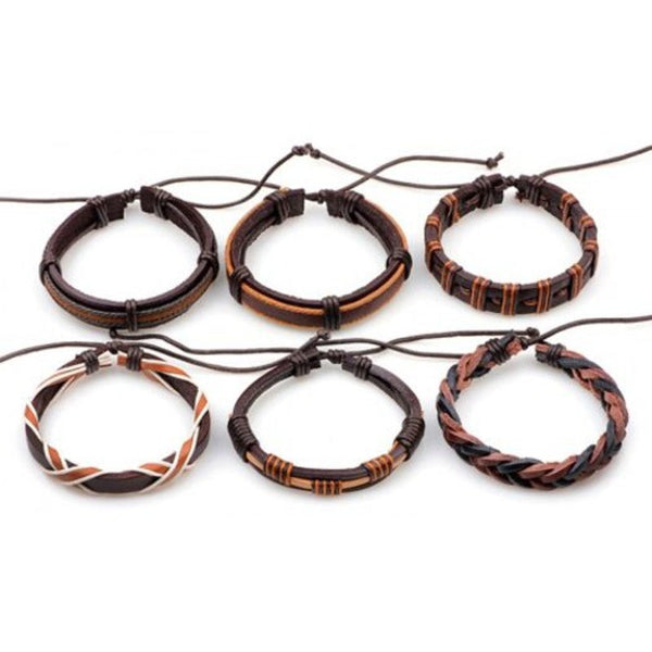 Veile Studios Fashionable Leather Wax Rope Knitting Bracelet 6Pcs Multi Bracelets