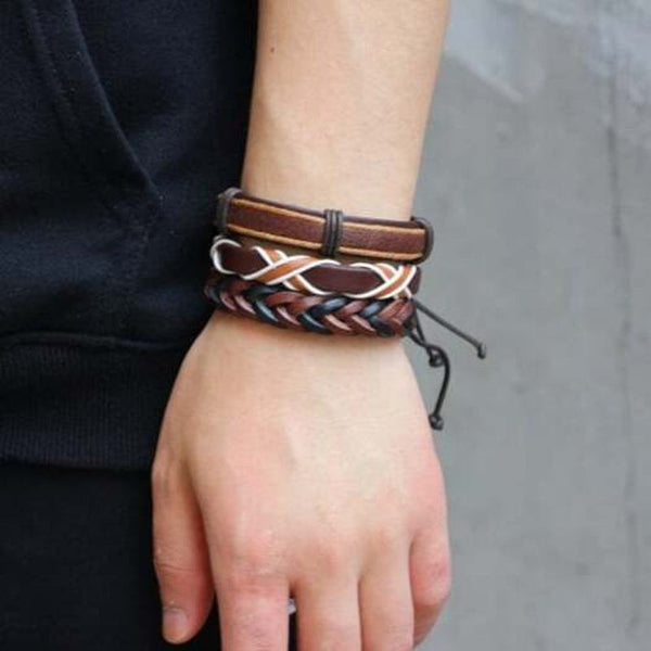 Fashionable Leather Wax Rope Knitting Bracelet 6Pcs Multi