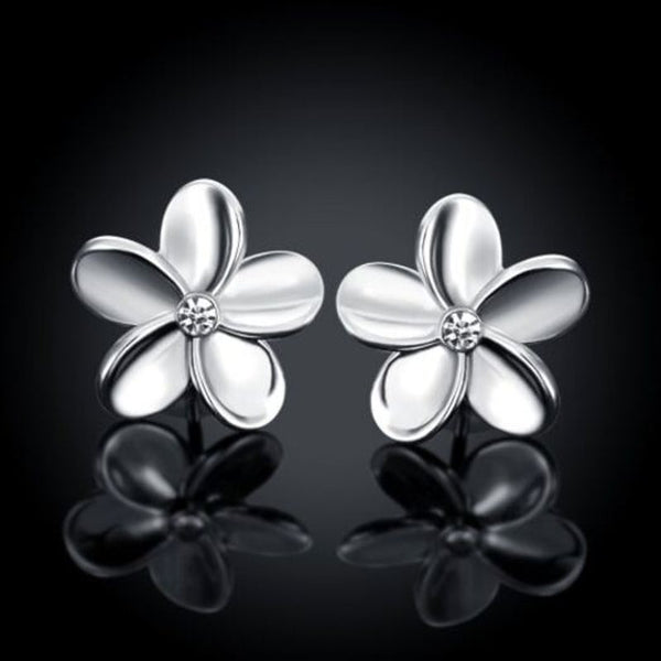 Fashionable Platinum Europe And America Popular Simple Flower Ear Studs Silver