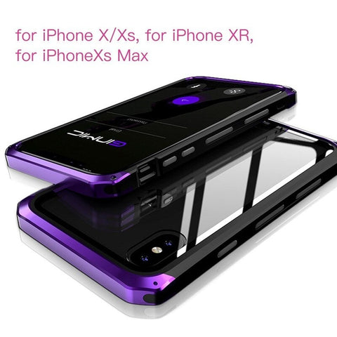 Fashionable Practical Phone Cover Metal Protective Frame Breakingproof Mobile Shell With Transparent Clear Toughened Glass For Iphonexs Max Black U0026 Purple