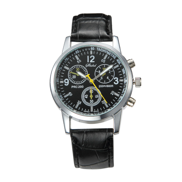 Veile Studios Fashionable Men Casual Watch Three Eye Six Needle Leather Strap Waterproof Wristwatch Watches