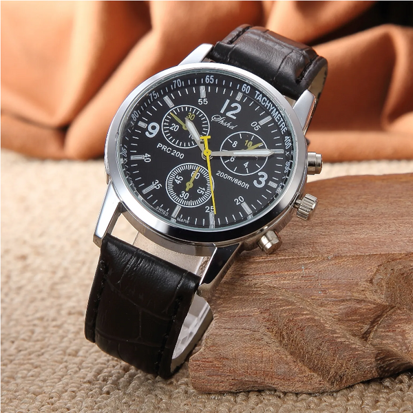 Veile Studios Fashionable Men Casual Watch Three Eye Six Needle Leather Strap Waterproof Wristwatch Watches