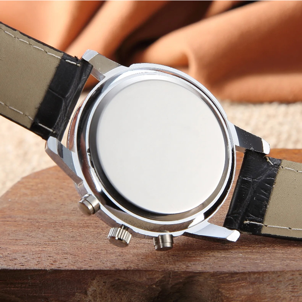 Veile Studios Fashionable Men Casual Watch Three Eye Six Needle Leather Strap Waterproof Wristwatch Watches