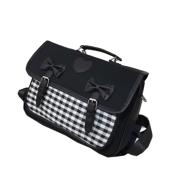 Fashion British Style Girls Checkered Shoulder Bag Backpack Black Pink Nylon Bow Knot Wrapped Backpacks & Bags
