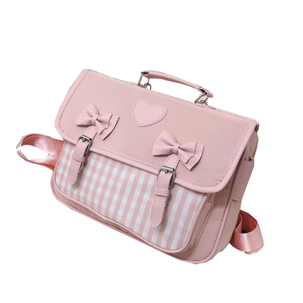 Fashion British Style Girls Checkered Shoulder Bag Backpack Black Pink Nylon Bow Knot Wrapped Backpacks & Bags