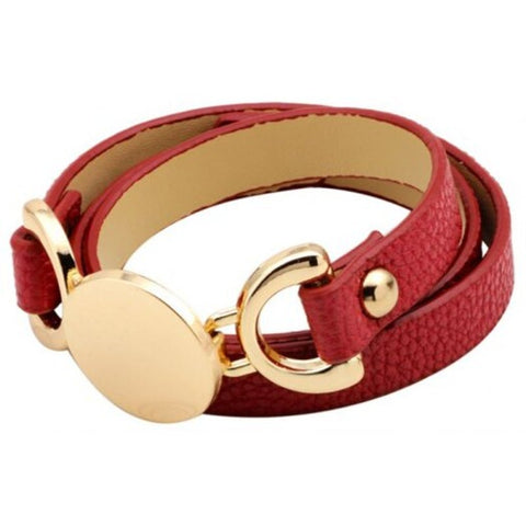 Faux Leather Disc Wrap Bracelet Red