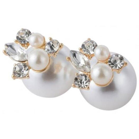 Faux Pearl Rhinestone Embellished Ladies Stud Earrings White