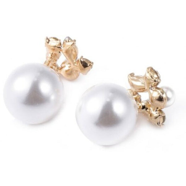 Faux Pearl Rhinestone Embellished Ladies Stud Earrings White