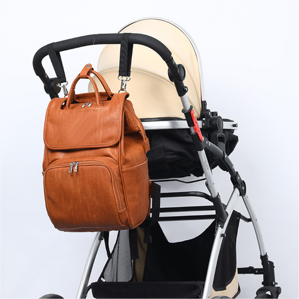 Faux Leather Nappy Bag Mummy Backpack Stroller Storage